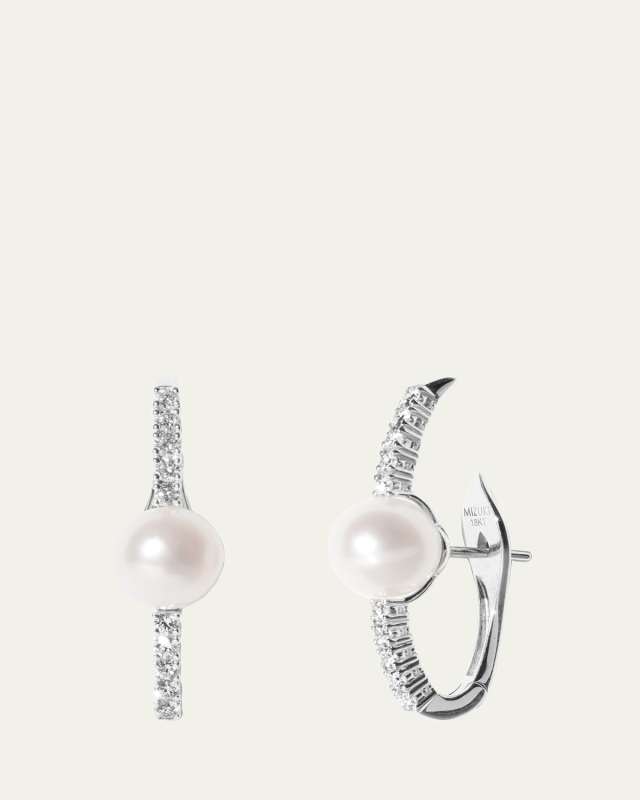 18K White Gold Huggie Earrings with White Akoya Pearls